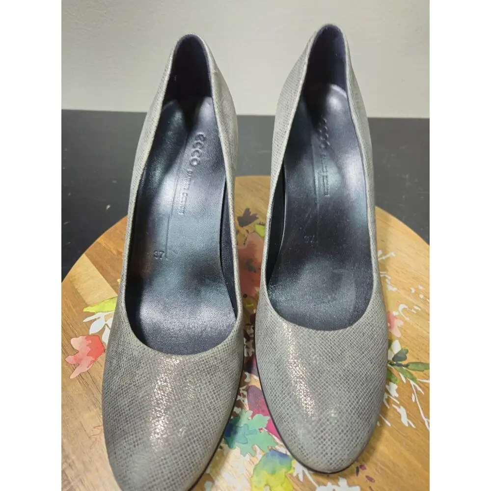 ECCO *Shape 75* Gray Leather Metallic Pump‎ *EUC* Comfort High Heels W/6 EU/37